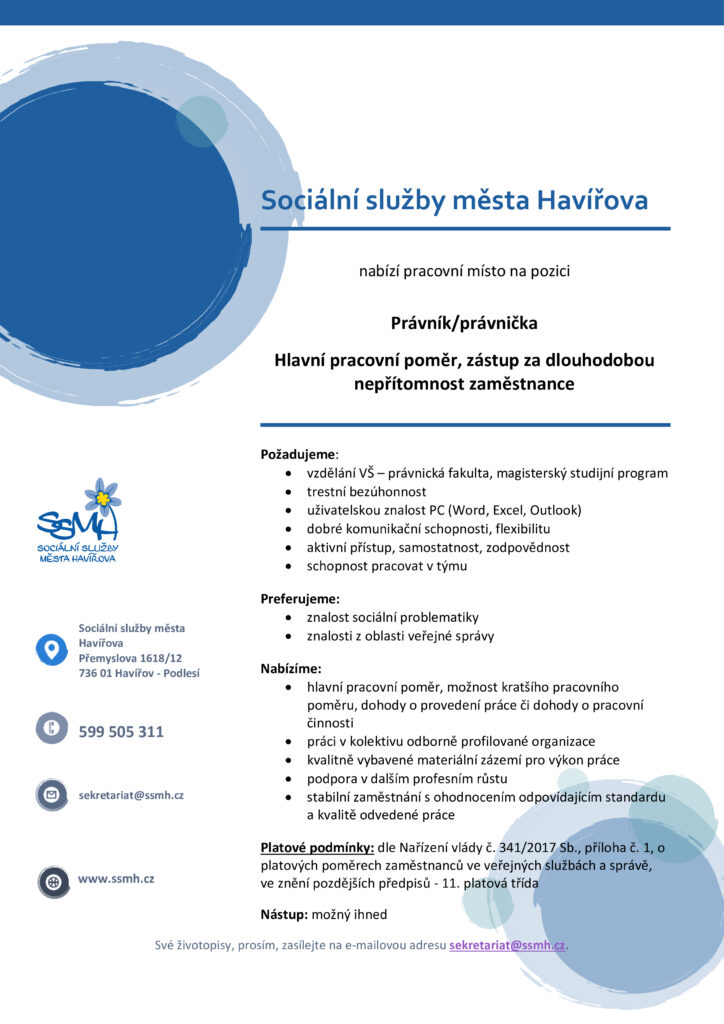 Inzerát na pozici Právník/ Právnička